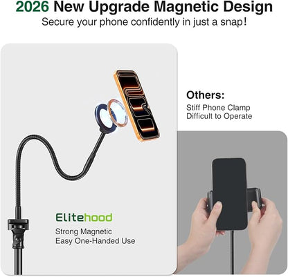 elitehood Magnetic iPhone Tripod Stand with Flexible Gooseneck, Magsafe Phone Stand for Video Recording Filming, Heavy Duty Aluminum Phone Tripod for iPhone 17 Pro Max / 17 Pro / 16 Pro Max