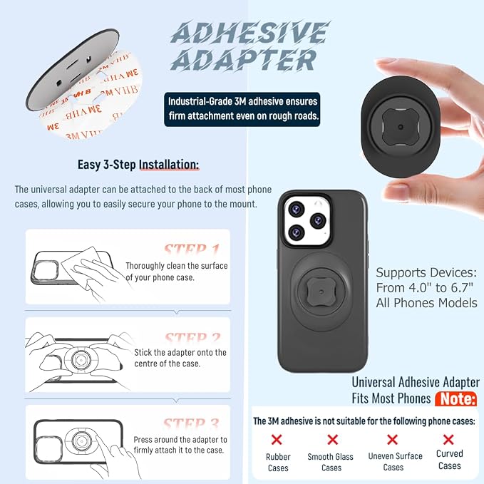 Bike Stem Phone Mount with Quad Safety Buckles – CNC Aluminum Center Holder for iPhone & Android | Quick Install | Anti-Shake Clamp for MTB/Road/Mountain
