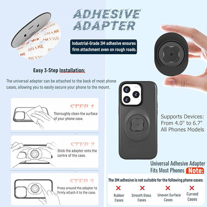 Bike Stem Phone Mount with Quad Safety Buckles – CNC Aluminum Center Holder for iPhone & Android | Quick Install | Anti-Shake Clamp for MTB/Road/Mountain