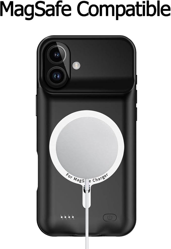 Wireless Charging Case for iPhone 16, 10000mAh High Capacity Portable Rechargeable Protective Extended Battery Case Qi Wireless Charging with iPhone 16(6.1 inch) Extended Battery Charger Case (Black)