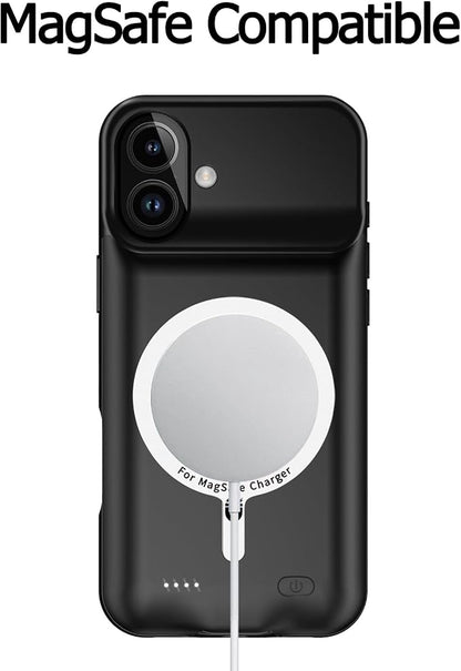 Wireless Charging Case for iPhone 16, 10000mAh High Capacity Portable Rechargeable Protective Extended Battery Case Qi Wireless Charging with iPhone 16(6.1 inch) Extended Battery Charger Case (Black)