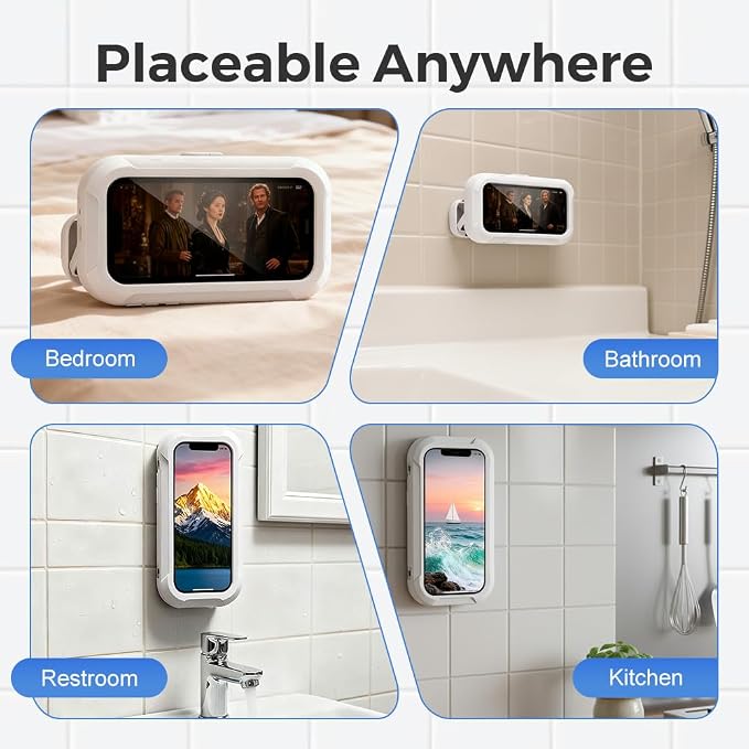 Waterproof Play Phone Holders, 2026 New Shower Phone Holder Waterproof, Adjustable Bathroom Phone Case for Home Bathroom, Rotatable Phone Stand Water Proof Phone Mount for Smartphone Users (White)