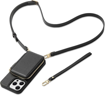 ZVE for iPhone 14 Pro Max Wallet Case Crossbody, Card Holder Zipper Phone Cover for Women RFID Blocking Wrist Strap for iPhone 14 Pro Max, 6.7 inch, 2022- Black