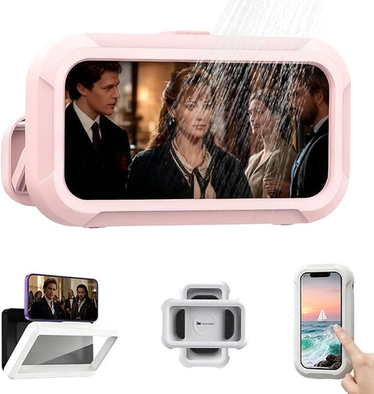 Waterproof Play Phone Holders, 2026 New Shower Phone Holder Waterproof, Adjustable Bathroom Phone Case for Home Bathroom, Rotatable Phone Stand Water Proof Phone Mount for Smartphone Users (Pink)