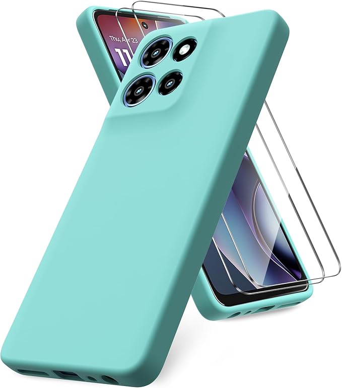 for Motorola Moto G 2025 Case, 2 Pack Tempered Glass Screen Protectors, Soft TPU Liquid Silicone Shockproof Gel Case-Ice Blue