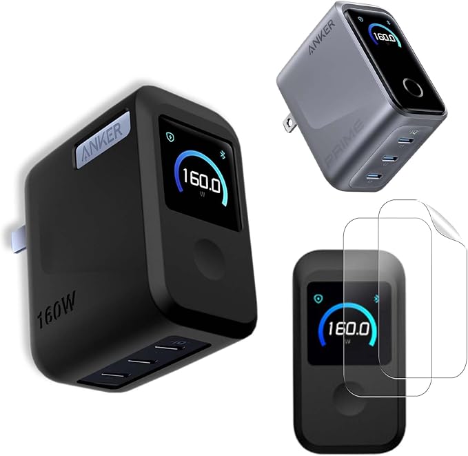 NOUKAJU Case for Anker Prime Charger 160W, Silicone Protective Cover with 2pack Screen Protector,Drop-Proof,Scratch-Proof,Shock-Proof,Dust-Proof,Screen Protector for Anker 160W Charger(Black)