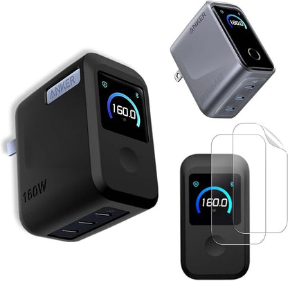 NOUKAJU Case for Anker Prime Charger 160W, Silicone Protective Cover with 2pack Screen Protector,Drop-Proof,Scratch-Proof,Shock-Proof,Dust-Proof,Screen Protector for Anker 160W Charger(Black)