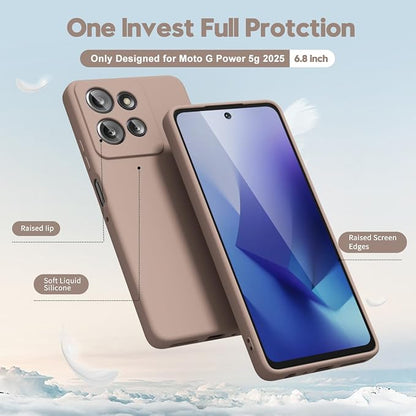 Oakxco for Motorola Moto G Power 2025 Phone Case Liquid Silicone, Cute Thin Slim Grip Soft Rubber Gel for Women Men, Smooth Matte TPU Plain Bright Color Girly Simple Case with Camera Cover, Brown Fall