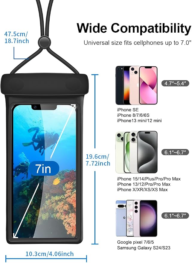 wellhouse 3D Waterproof Phone Pouch with Lanyard,Premium TPU100FT Deep Waterproof Phone Case for iPhone 17 16 15 14 13 12 Pro Max XS Samsung,Snorkeling, Surfing, Kayaking,Skiing,Hot Springs