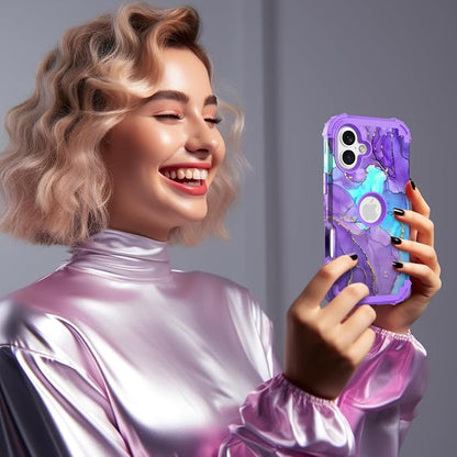 Hocase for iPhone 16 Plus Case 6.7", Heavy Duty Shockproof Protection Soft Silicone Rubber+Hard Plastic Bumpers Hybrid Protective Case for iPhone 16 Plus 2024 - When Purple Meets Blue