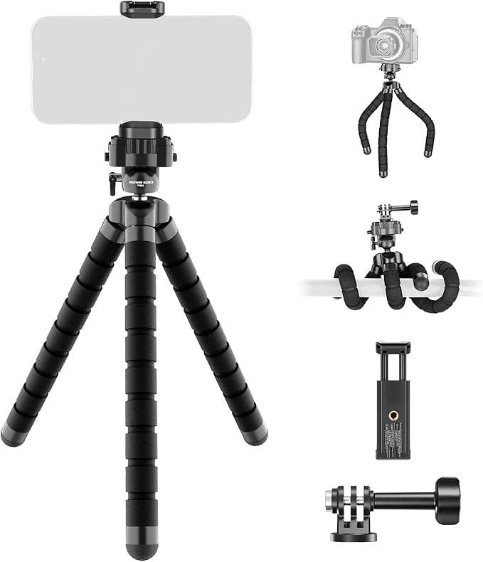 NEEWER Basics Flexible Phone Tripod, Mini Small Octopus Desk Stand Holder, Vlog Selfie Stick for Cell Phone Camera Compatible with iPhone GoPro DJI Insta 360 Action Camera for Video Recording, TP001
