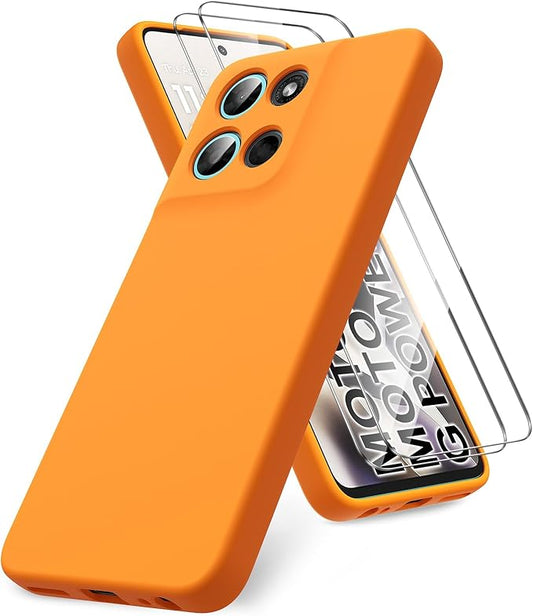 for Motorola Moto G Power (2026) Case, 2 Pack Tempered Glass Screen Protectors, Soft TPU Silicone Shockproof Gel Cover-Orange