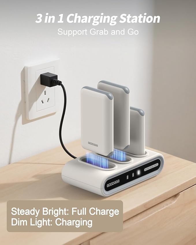 GOODaaa Portable Charger, 3-Pack 10000mAh Slim Power Bank Built in Cables, 3 Outputs 1 Inputs for All Mobile Devices, Charging Station Set Includes 180 DlY Stickers, for Home,Office,Restaurants,Travel