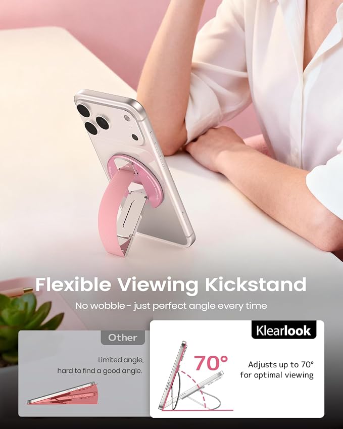 2026 Klearlook for MagSafe Phone Grip with Silicone Finger Strap, Removable Magnetic Phone Ring Holder with Adjustable Kickstand, Finger Phone Ring Grip for iPhone 17/16/15/14/13/12 Series, White