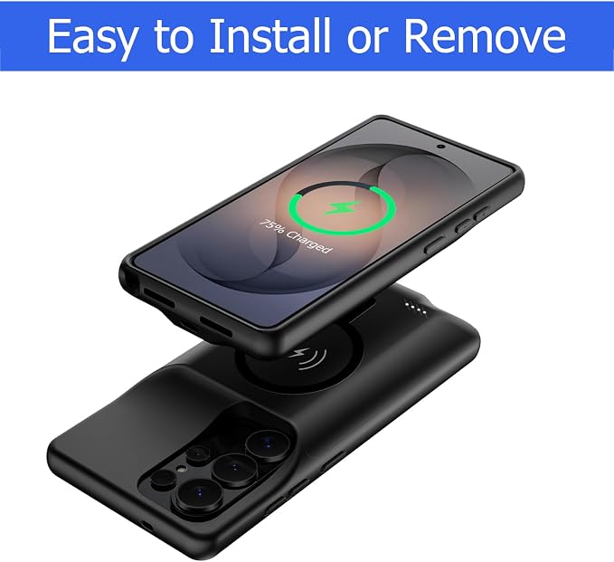 Battery Case for Galaxy S26 Ultra, [12000mAh] Slim Rechargeable Smart Extended Charging Case Compatible with Galaxy S26 Ultra (6.9 inch) Backup Power Battery Pack Charger Cover-Black