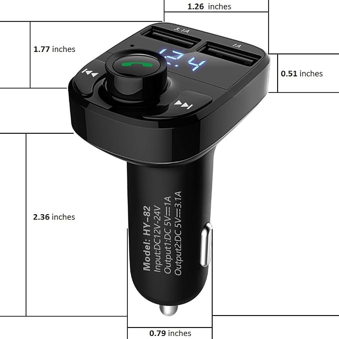 Handsfree Call Car Charger, Wireless Bluetooth 5.3 FM Transmitter Radio Receiver, MP3 Audio Music Adapter, Dual USB Ports, LED Show Voltage/FM Frequency, Compatible for iPhone Samsung Smartphones