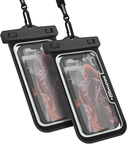 SEAWAG Next Waterproof Phone Case with Lanyard, Floating IPX8 Pouch for iPhone 17 16 Pro Max 15 14 13 12 11 and Samsung Galaxy S25 S24, Beach Cruise Travel Essentials, 2 Pack Black
