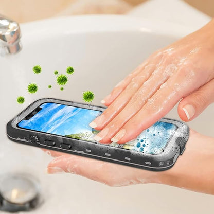Waterproof Phone Case Compatible with iPhone 13, IP68 Waterproof Shockproof Dust-Proof Phone Case with Built in Screen Protector, Full Body Protective Case (Black, iPhone 13)