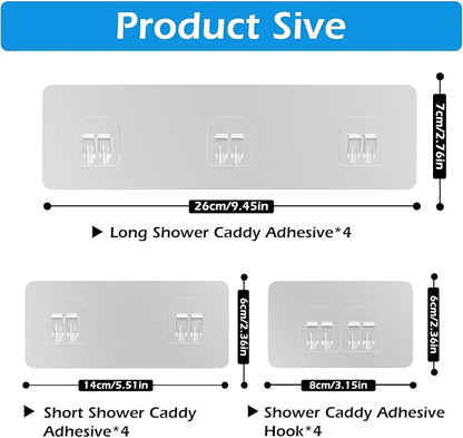 Lsnisni 12 Pack Shower Caddy Adhesive Replacement, Shower Adhesive Strips, Strong Adhesive Hooks, Waterproof Sticker, No Drilling, for Bathroom Shelf and Kitchen Racks