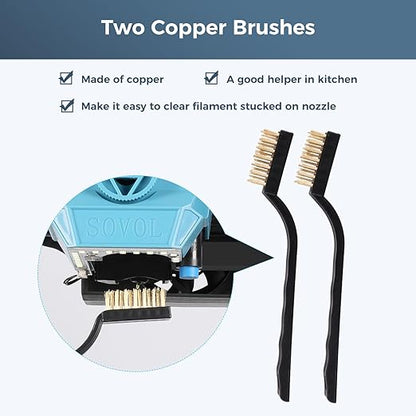 Sovol 3D Printer Tools Kit, 17Pcs 3D Printer Accessories with L-Size Extruder Nozzle Cleaning Tool, 0.4mm Nozzle Cleaning Parts, Multifunctional Wrench, MK8 Socket Wrench; Bent Tip Tweezer and Cutter