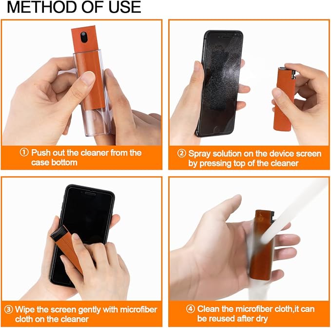 Screen Cleaner Touchscreen Mist Spray, walrfid Cleaning Kit for Electronic Smart Phone TV, Laptop, Tablet, PC, Computer Monitor Flat LCD, Eyeglasses, Compatible with iPhone iPad MacBook Pro (Orange)