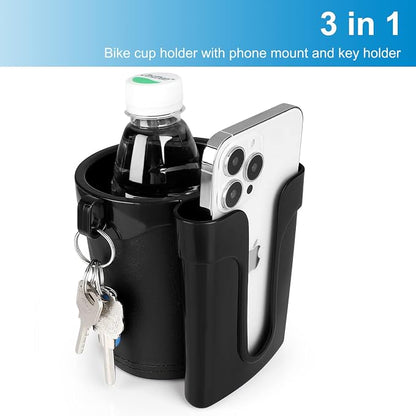 Accmor 3-in-1 Bike Cup Holder with Cell Phone Keys Holder, Bike Water Bottle Holders, Universal Bar Drink Cup Can Holder for Bicycles, Motorcycles, Scooters, Black, 2 Pack