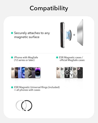 ESR for MagSafe Phone Grip, Dual-Side Magnetic Phone Grip,360° Adjustable Thin Magnetic Ring Holder Stand,for iPhone 17e/17-12, Samsung, All Phones, MagSafe Accessories (2 Metal Rings Included)