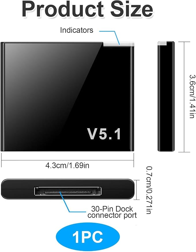 30 Pin Bluetooth Adapter Receiver for Bose iPod Sounddock and Other 30 Pin Dock Speakers, Portable Digital Music System Home Entertainment Speaker, Not for Car or Motorcycle