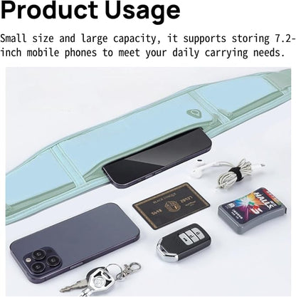 Slim 3-Pocket Running Waist Pack for Women & Men – Lightweight Stretch Sports Belt Bag, Fits Phones up to 7.2", Adjustable 60-120cm, Outdoor Fitness & Travel (Light Blue)