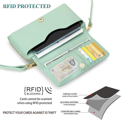 Peacocktion Crossbody Bags for Women RFID Wristlet Wallets Travel Vegan Leather Small Clutch Purses with Phone Pocket Zipper