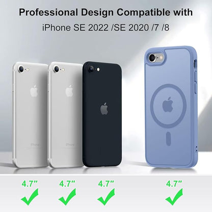 MOCCA Strong Magnetic for iPhone SE Case 2022/iPhone SE 2020 Case/iPhone 7 Case/iPhone 8 Case [Compatible with Magsafe] Slim Thin Translucent Matte Protective Cover Phone Case 4.7'', Blue