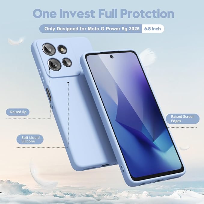 oakxco for Motorola Moto G Power 2025 Phone Case Liquid Silicone, Cute Thin Slim Grip Soft Rubber Gel for Women Men, Smooth Matte TPU Plain Solid Color Girly Simple Case with Camera Cover, Light Blue