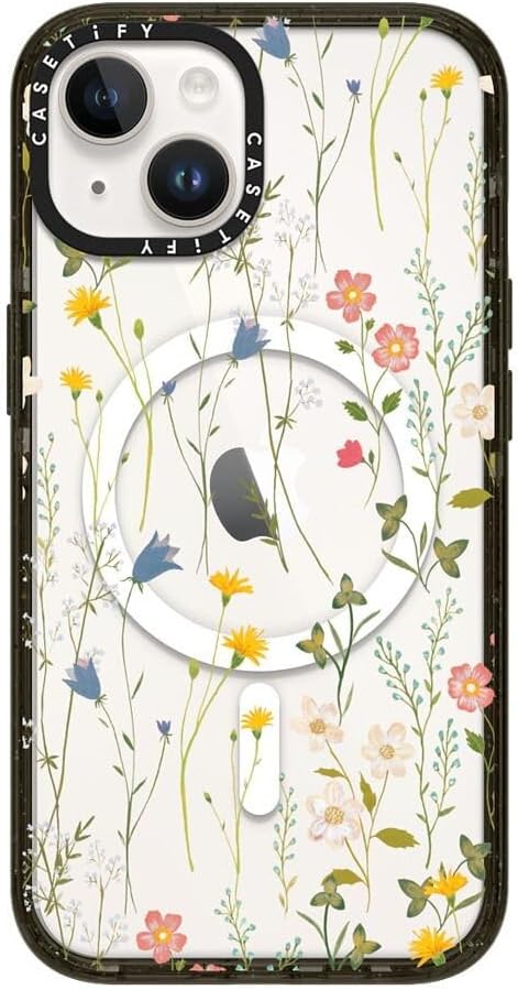 CASETiFY Impact iPhone 14 Case [4X Military Grade Drop Tested / 8.2ft Drop Protection/Compatible with Magsafe] - Dreamy Floral Pattern - Glossy Black