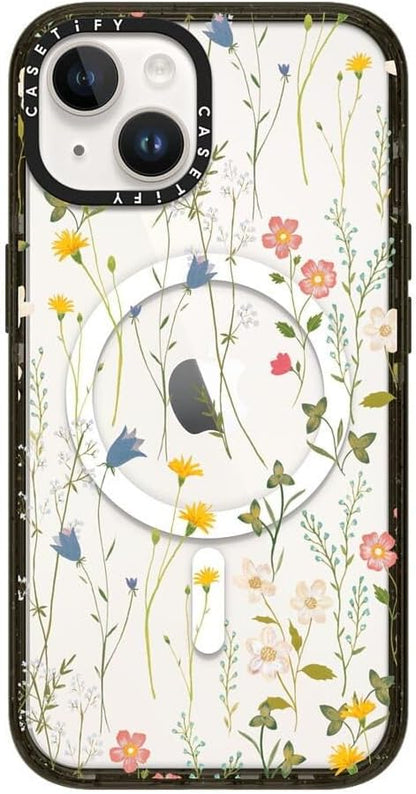 CASETiFY Impact iPhone 14 Case [4X Military Grade Drop Tested / 8.2ft Drop Protection/Compatible with Magsafe] - Dreamy Floral Pattern - Glossy Black