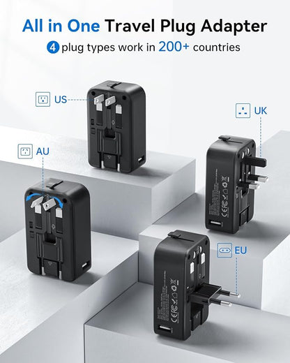 DOACE Pico 20W Travel Adapter, 5-Port Universal Power Adapter 1 AC, 2 USB C and 2 USB-A, International Plug Adaptor Worldwide for US to European UK Italy Spain New Zealand Over 200 Countries