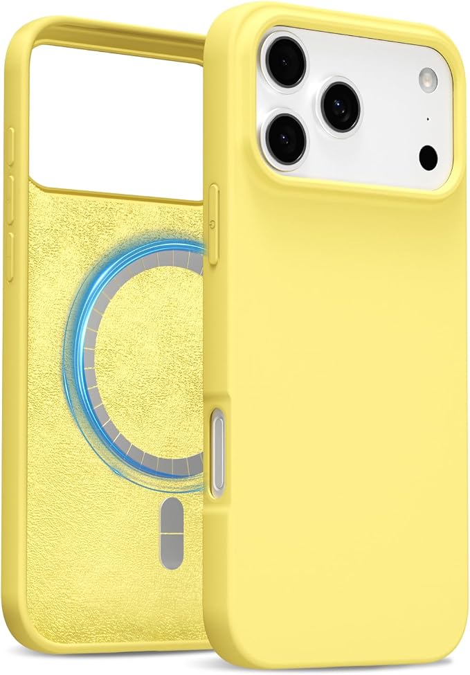 for iPhone 17 Pro Case Silicone Compatible with Magsafe Case, Ultra Slim Thin Magnetic Phone Cases Mag Safe, Cute Soft Rubber Gel TPU Matte Plain Wireless Charging Cover for Women, Yellow
