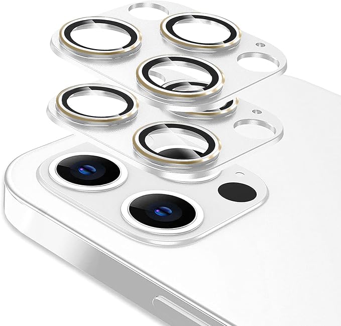 [2 Pack] Camera Lens Protector Compatible for iPhone 13 Pro / 13 Pro Max Metal Plus Tempered Glass Camera Cover Support LIDAR Scanner, Anti-Explosion for iPhone 13 Pro Max /13 Pro Silver Gold