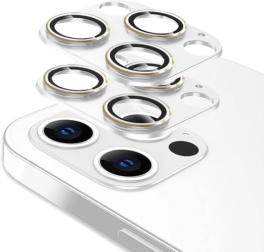 [2 Pack] Camera Lens Protector Compatible for iPhone 13 Pro / 13 Pro Max Metal Plus Tempered Glass Camera Cover Support LIDAR Scanner, Anti-Explosion for iPhone 13 Pro Max /13 Pro Silver Gold