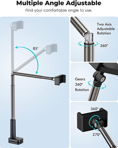 Viozon Phone Holder, Flexible Long Arm,Overhead Mount,360° Angle Adjustable,Aluminum Alloy, C Clamp for Headboard Bedside&Table&Desk,Compatible with 3.5"-6.9" Phone,iPhone 16 15Plus / Pro Max