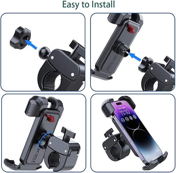 Bicycle Phone Holder,Bike Cell Phone Holder for iPhone 16 15 14 13, Galaxy S24 S23 & 4.5-7" SmartPhone,360° Rotatable Handlebar Phone Mount for Scooter ATV Road Mountain Bike Golf Car Navigation