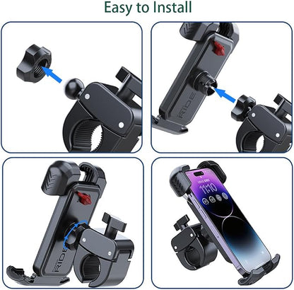Bicycle Phone Holder,Bike Cell Phone Holder for iPhone 16 15 14 13, Galaxy S24 S23 & 4.5-7" SmartPhone,360° Rotatable Handlebar Phone Mount for Scooter ATV Road Mountain Bike Golf Car Navigation