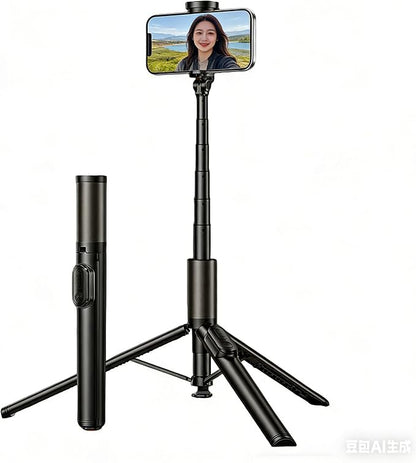 Selfie Stick Tripod for iPhone & Android, Portable Phone Tripod Stand with Bluetooth Remote, One-Click Open, Compact & Lightweight, All-in-1 for Vlog/Travel/Photography (Black)