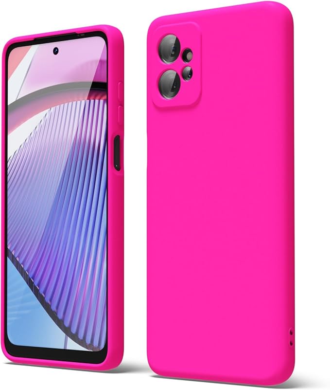 oakxco for Motorola Moto G Power 5G 2023 Phone Case Liquid Silicone, Neon Bright Solid Color, Thin Slim Soft Rubber Gel Matte TPU Plain Simple Cover for Women, Hot Pink Fuchsia