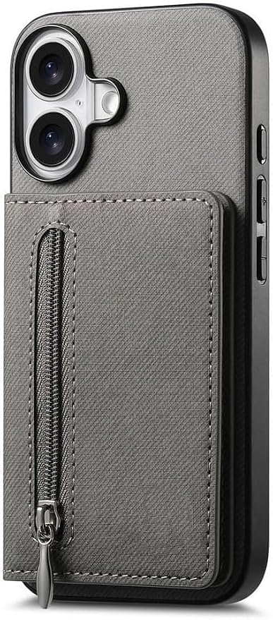 Wallet Case for iPhone 17Pro Max/17/17Pro/17Air, Zipper RFID Blocking Magnetic Closure Cover Card Holder PU Leather (iPhone 17 ProMax,Gray)