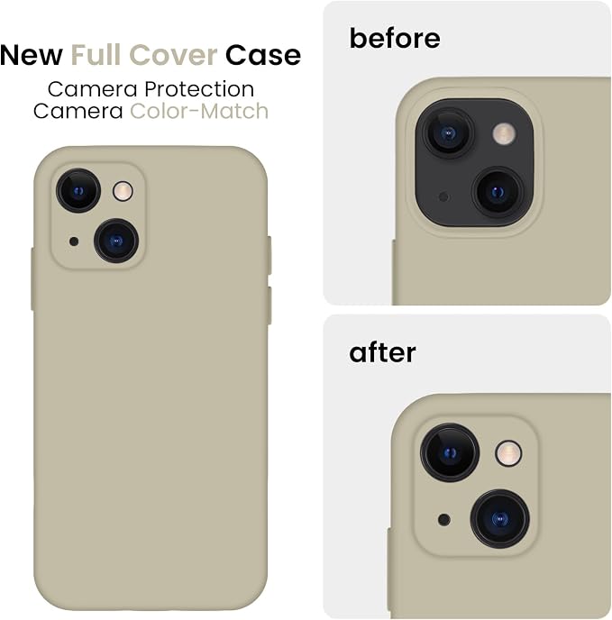 FireNova Designed for iPhone 13 Case, Silicone Upgraded [Camera Protection] Phone Case, Soft Anti-Scratch Microfiber Lining Inside, 6.1 inch, Khaki
