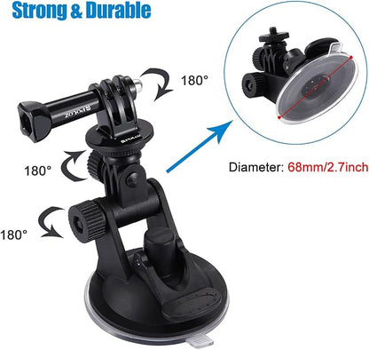 PULUZ Suction Cup Mount for Gopro Car Mount, Adjustable Vehicle Window & Windshield Mount Holder, Compatible with GoPro Hero 12 11 10 9 8 7/Insta360 X3 x2/DJI OSMO Action Camera Mount