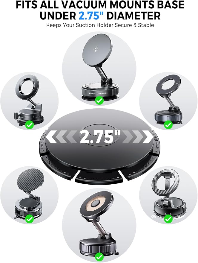 eSamcore 2.75" Dashboard Sticky Pad for Vacuum Suction Magnetic Phone Holder, Flexible Car Dash Mounting Disk with Adhesive for Vacuum Absorption Magnetic Bracket [1-Pack]