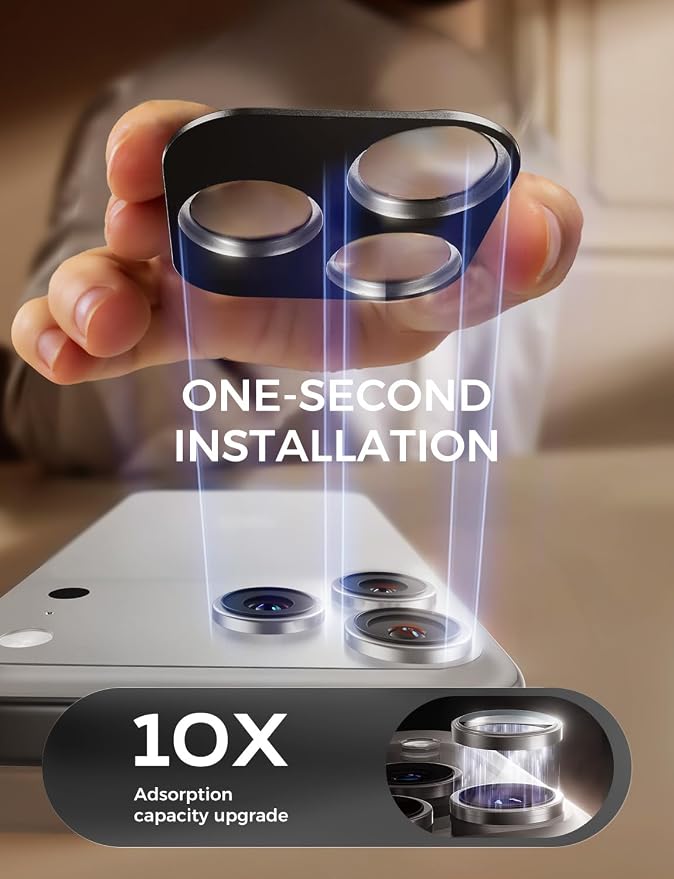 MAGIC JOHN for iPhone 17 Pro Max Camera Lens Protector 6.9'', HD Clear, Magnetic Tempered-Glass Lens Film, Ultra-Tough, Anti-Scratch, Case Friendly, 2 Pack,Sliver