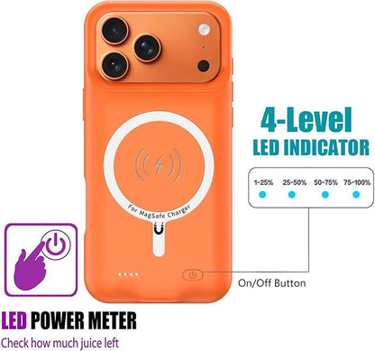 Battery Case for iPhone 17 Pro Max,12000mAh Rechargeable Portable Charging Case with Wireless Charging Compatible for iPhone 17 Pro Max (6.9inch) with Carplay Extend Battery Pack Charger Cover -Orange