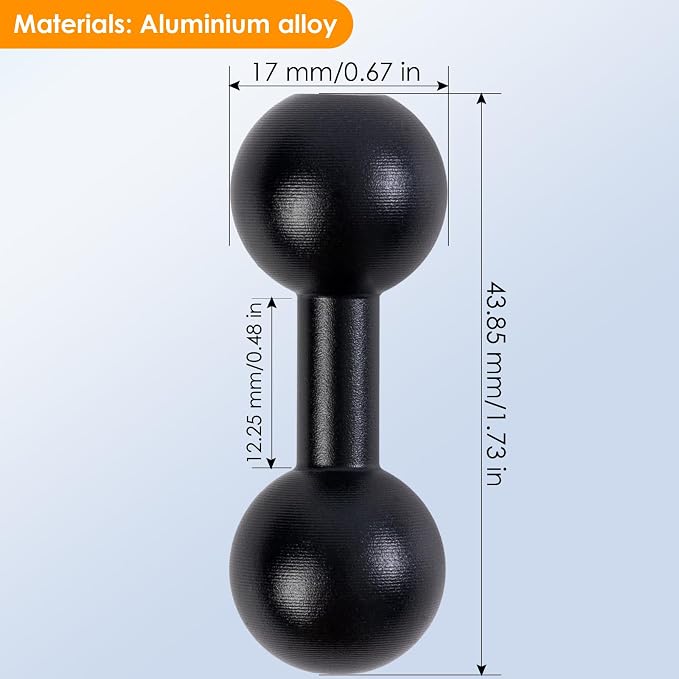 2Pcs 17mm to 17mm Ball Mount, Double Ball Extender Bar Mount for GPS Cell Phone Action Camera on Extension 45mm Long Motorcycle Vehicles